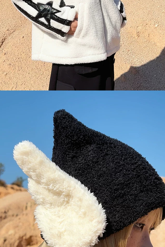 CFIERCE Angel Wings Pointed Knit Beanie in Black - On Model