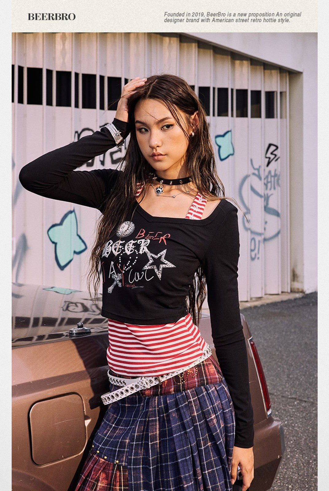 BeerBro Graffiti Print Tee Striped Tank Set in White