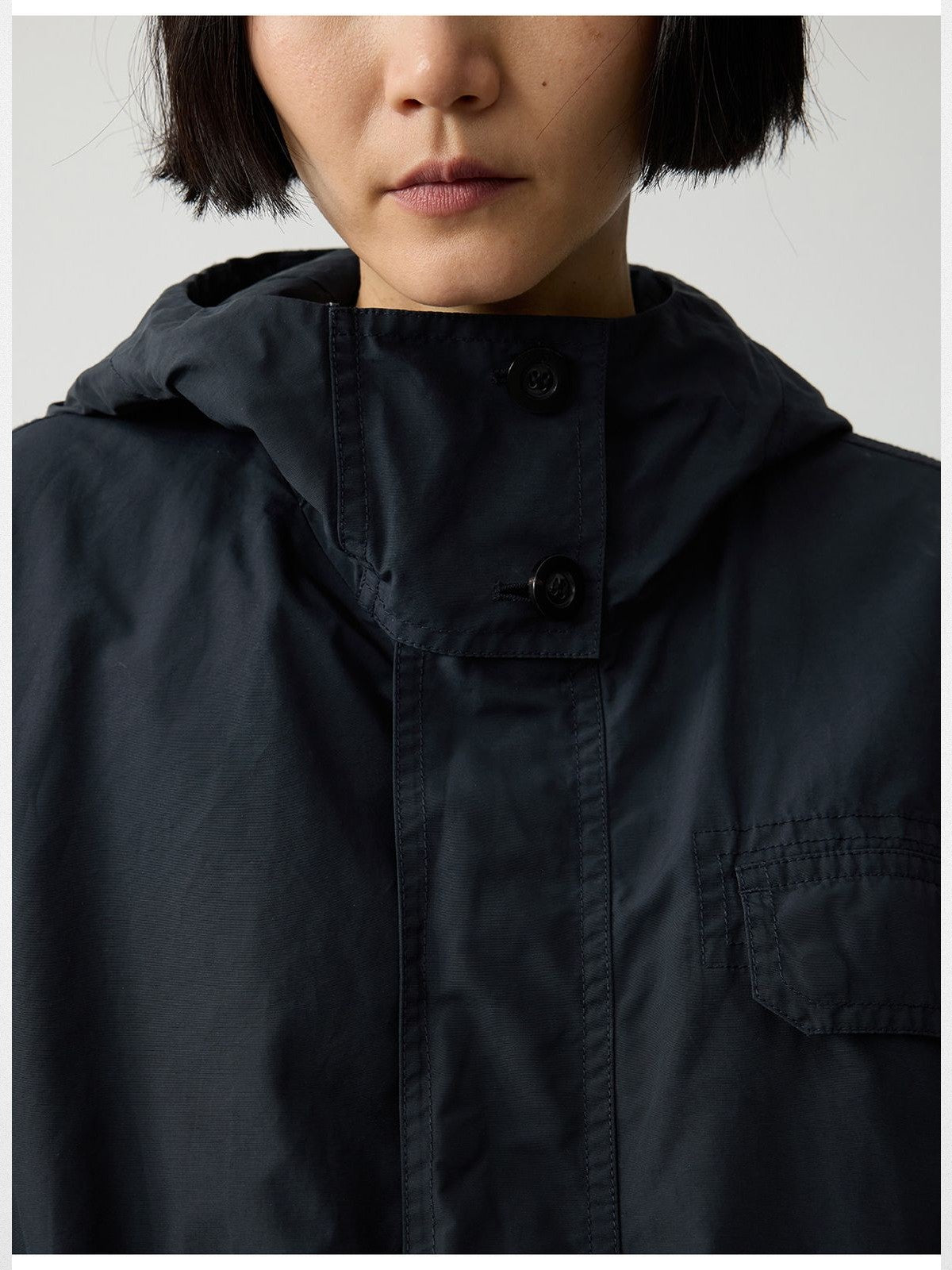 RandomPiece Boxy Cotton Blend Jacket in Navy Blue - Detail