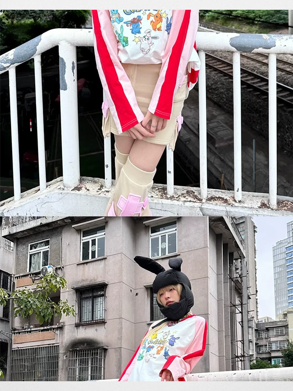 CFIERCE Padded Bunny Ear Helmet in Black - On Model