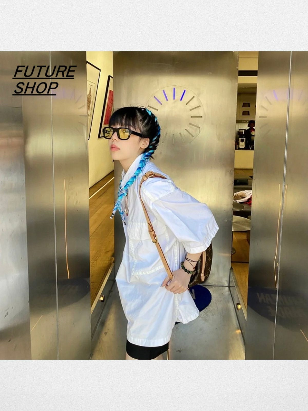 FUTURE UPDATE Rectangular Acetate Sunglasses in Yellow - On Female Model