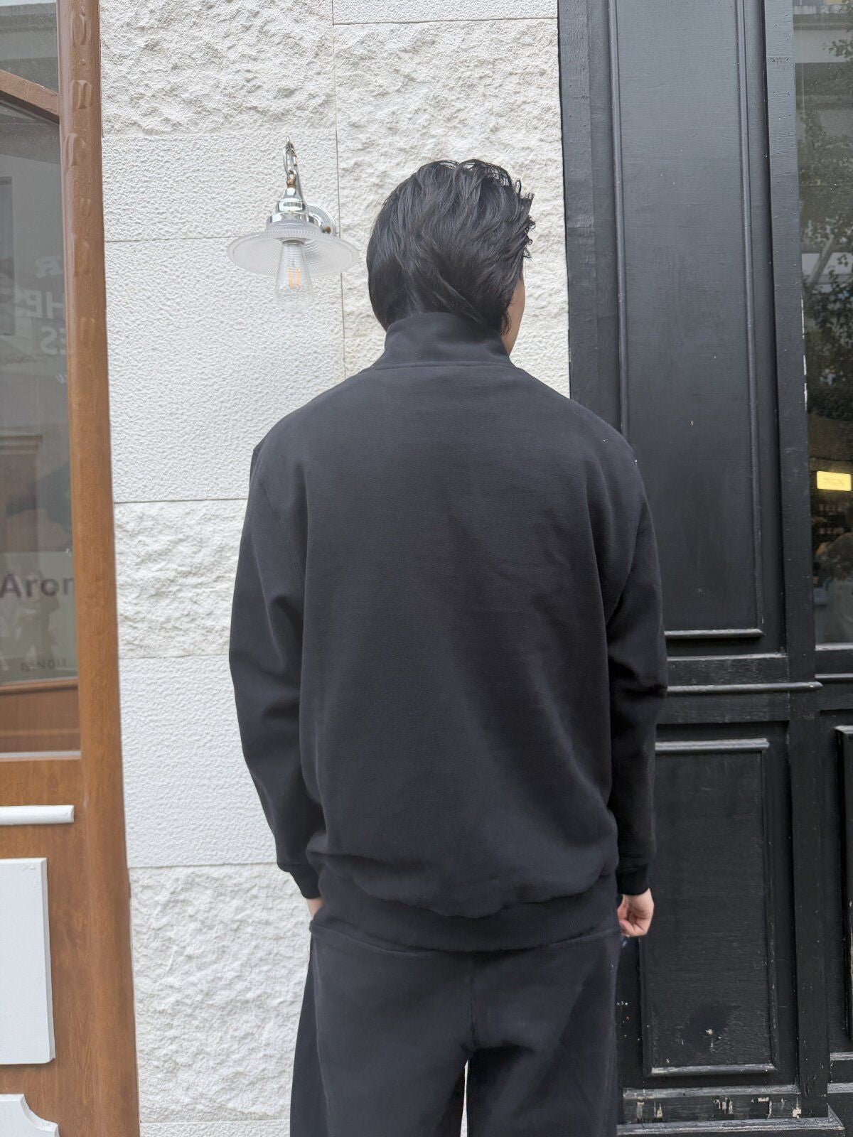 TRIANGLE PROJECT Double Faced Wool Cashmere Hoodie in Black - On Model