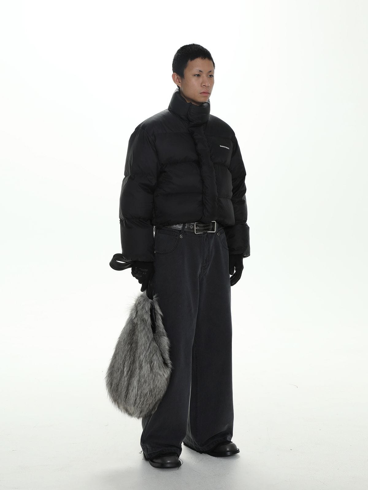 MasonPrince Cropped 90 Down Puffer in Black - On Male Model