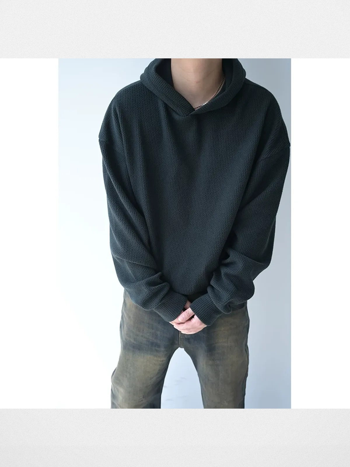 Roolrren Homme Textured Cotton Hoodie in Black - On Model