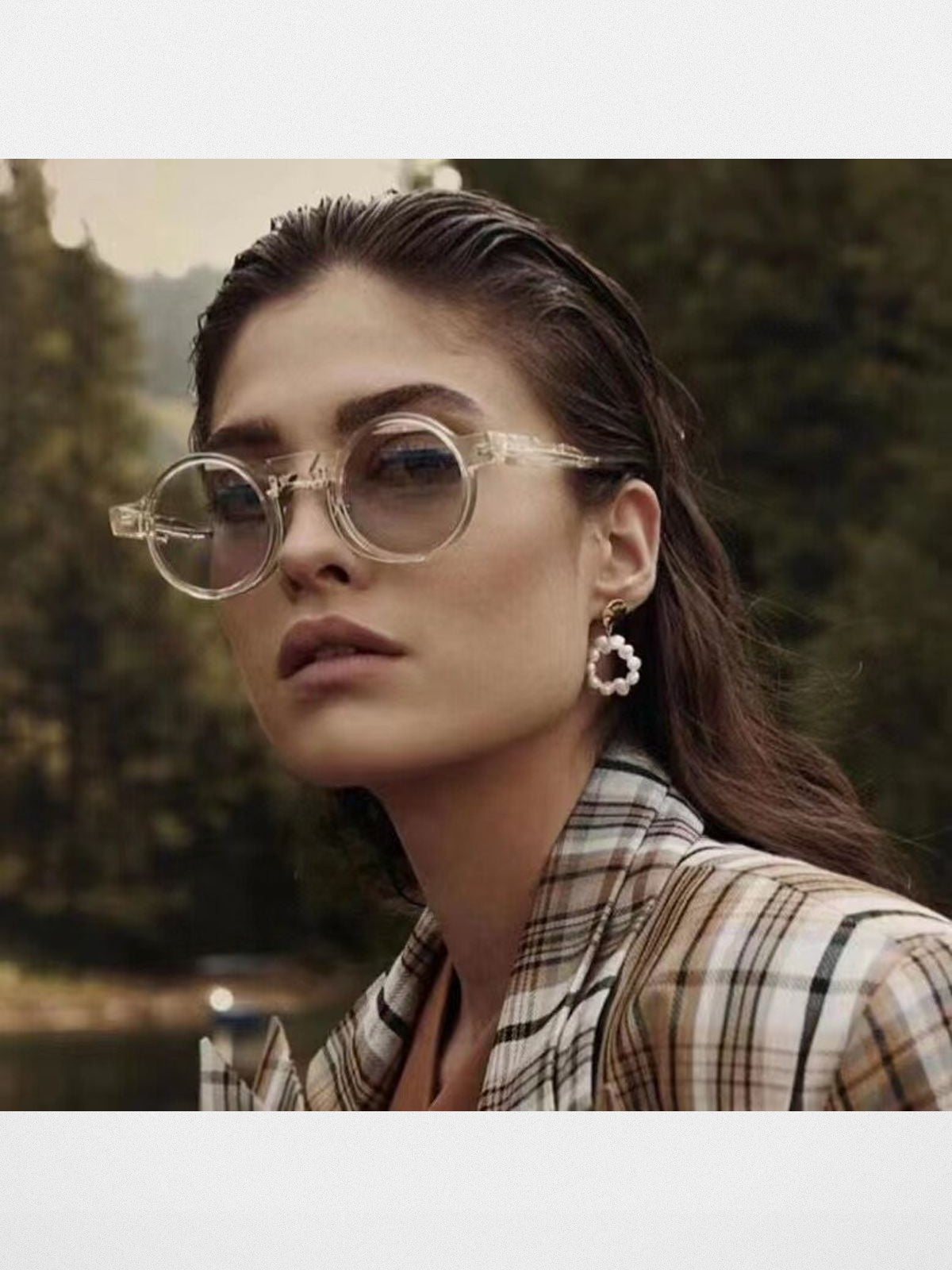 FUTURE UPDATE Deconstructed Round Frame Sunglasses in White - On Female Model