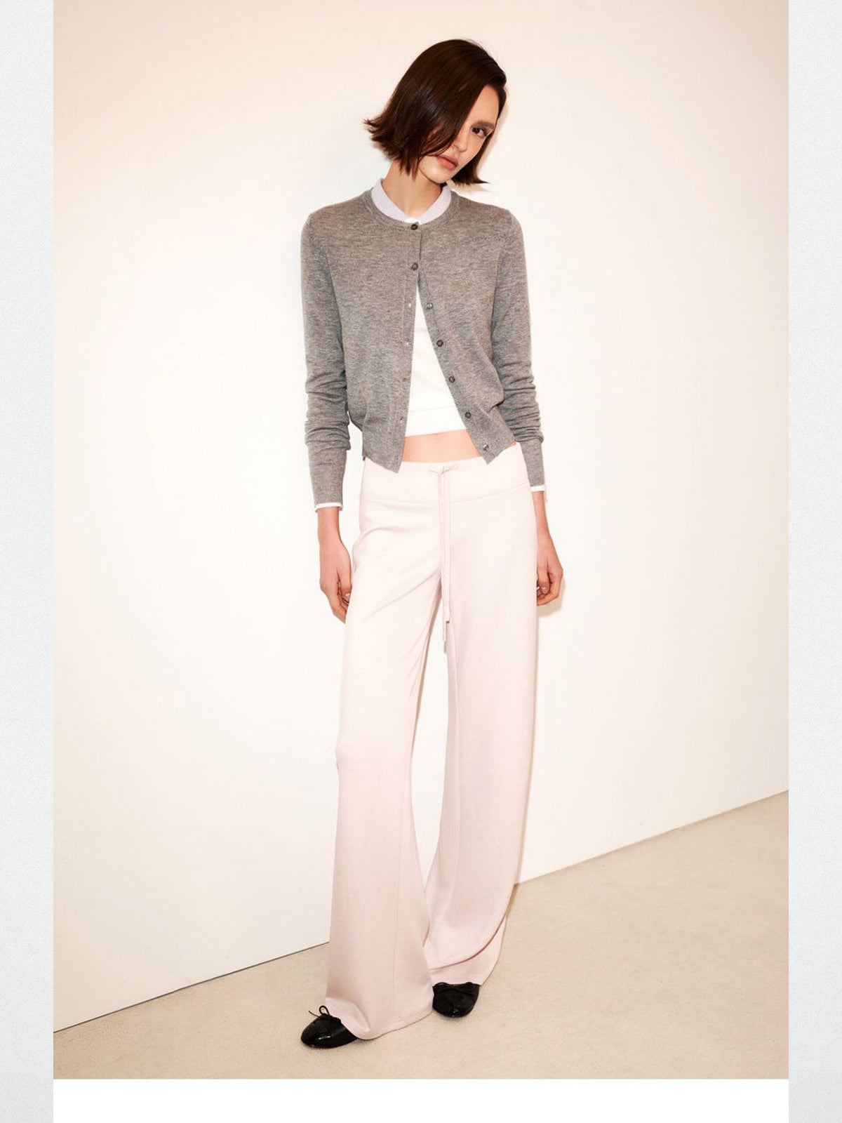 PUKI Lyocell Wide Leg Drawstring Trousers in Pink - On Model