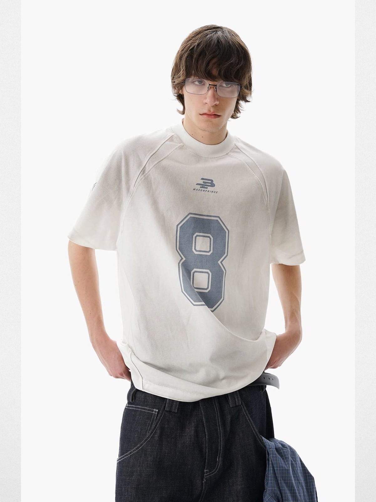 MasonPrince No 8 Combed Cotton Jersey T Shirt in White - On Male Model