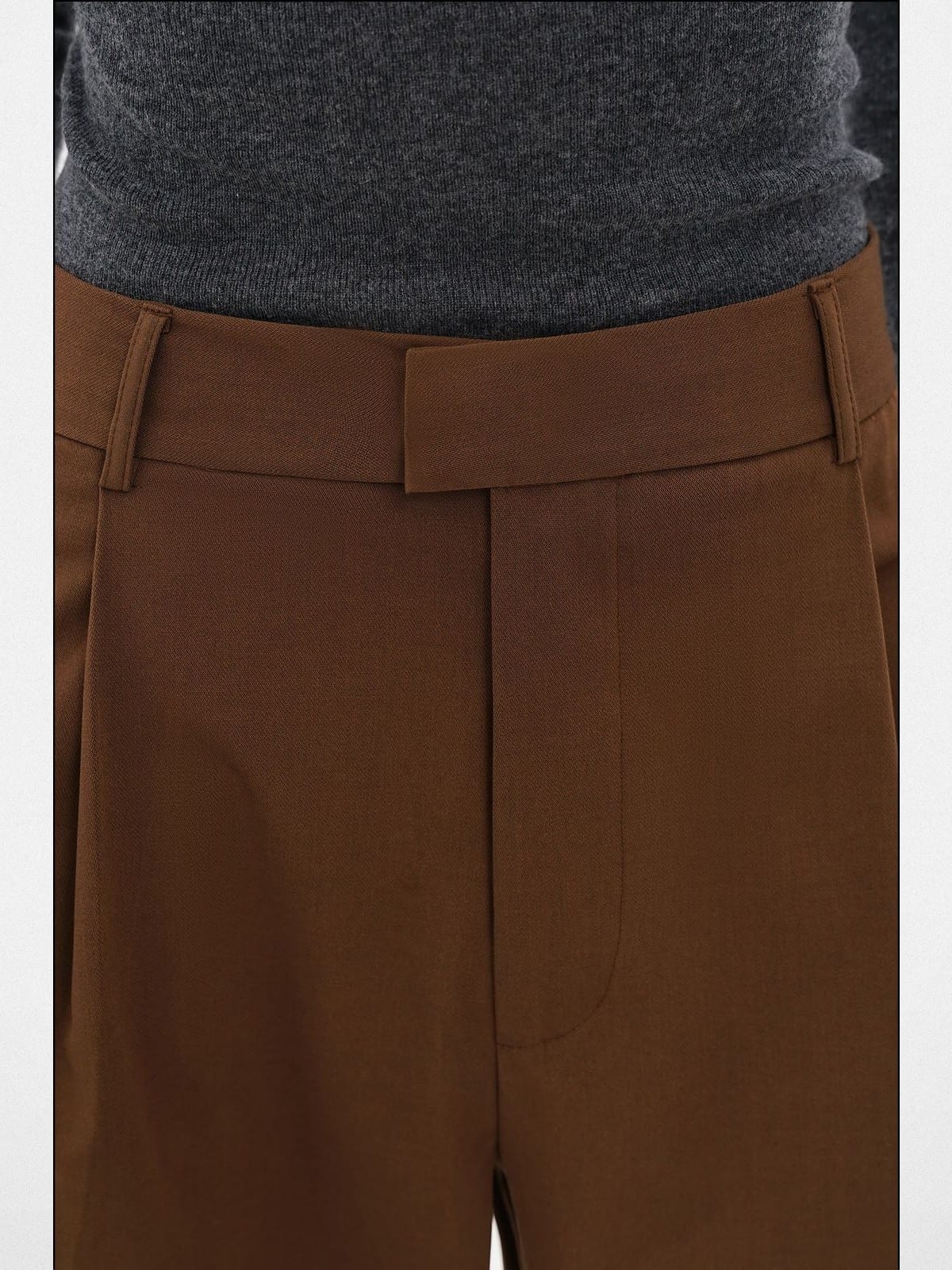 MasonPrince Pleated Wide Leg Suit Trousers in Brown - Detail