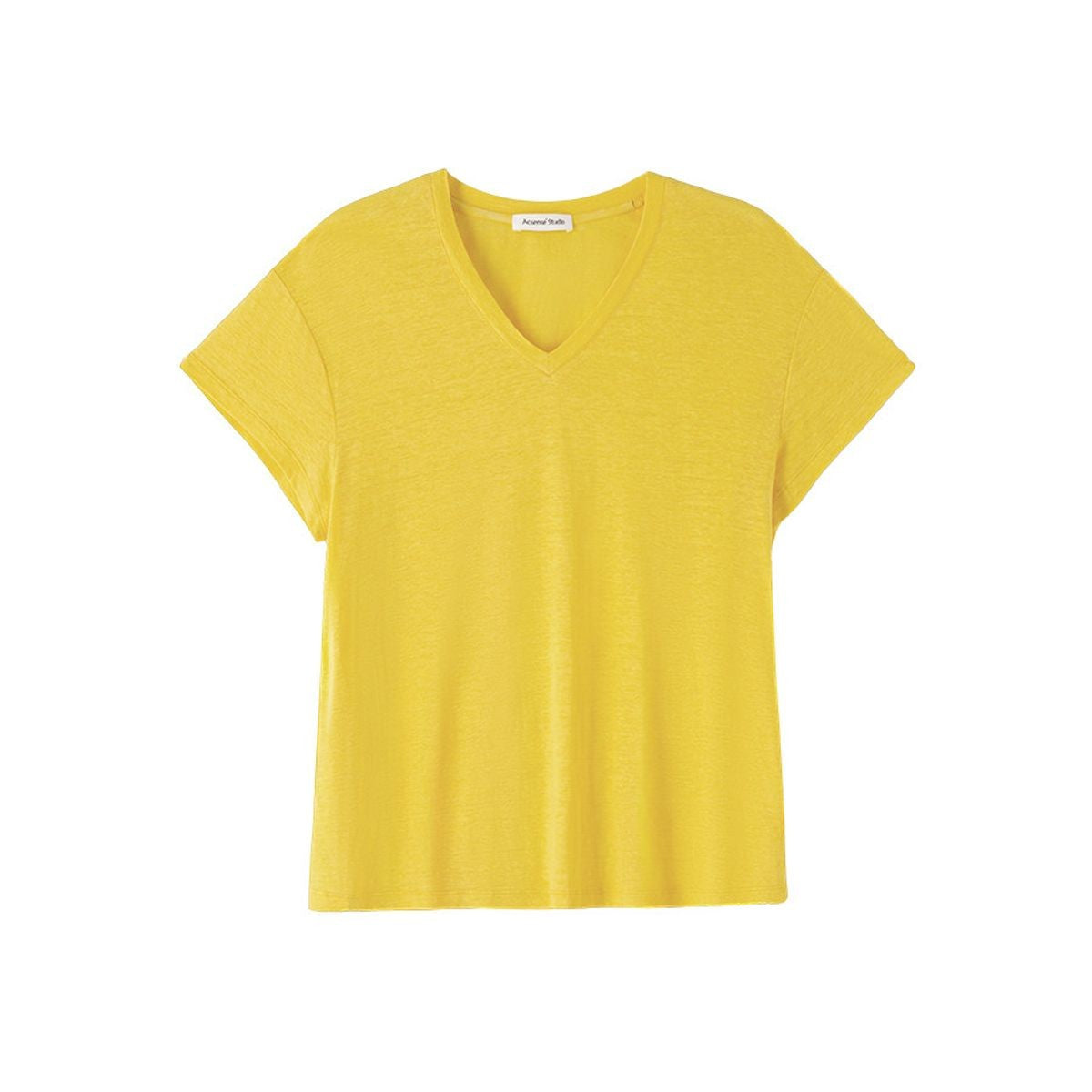 ACSENSE STUDIO Linen Blend V Neck T Shirt in Yellow