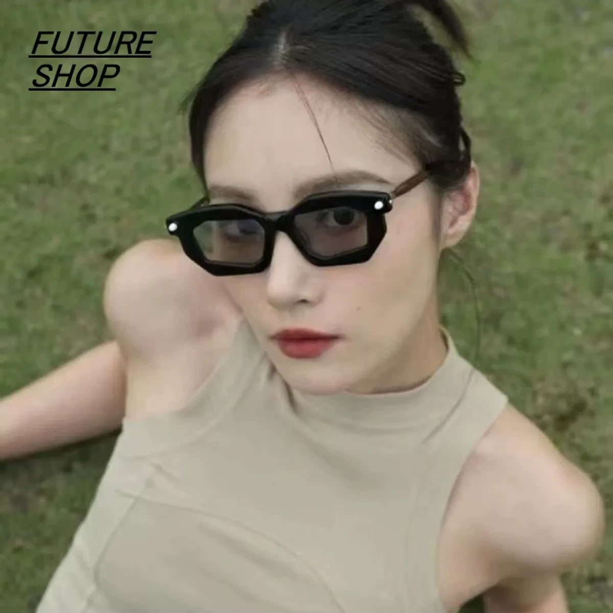 FUTURE UPDATE Geometric Acetate Sunglasses in White - On Model