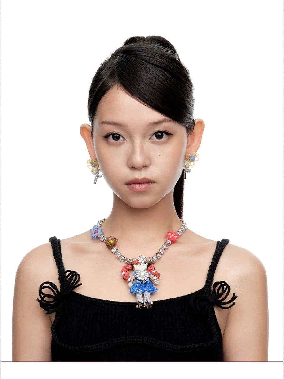 SHUSHU/TONG Zircon Rubber Band Girl Necklace in Blue - On Model