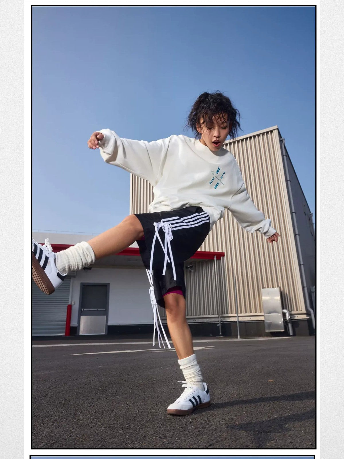 MEDM Oversized Logo Crewneck Sweatshirt in White