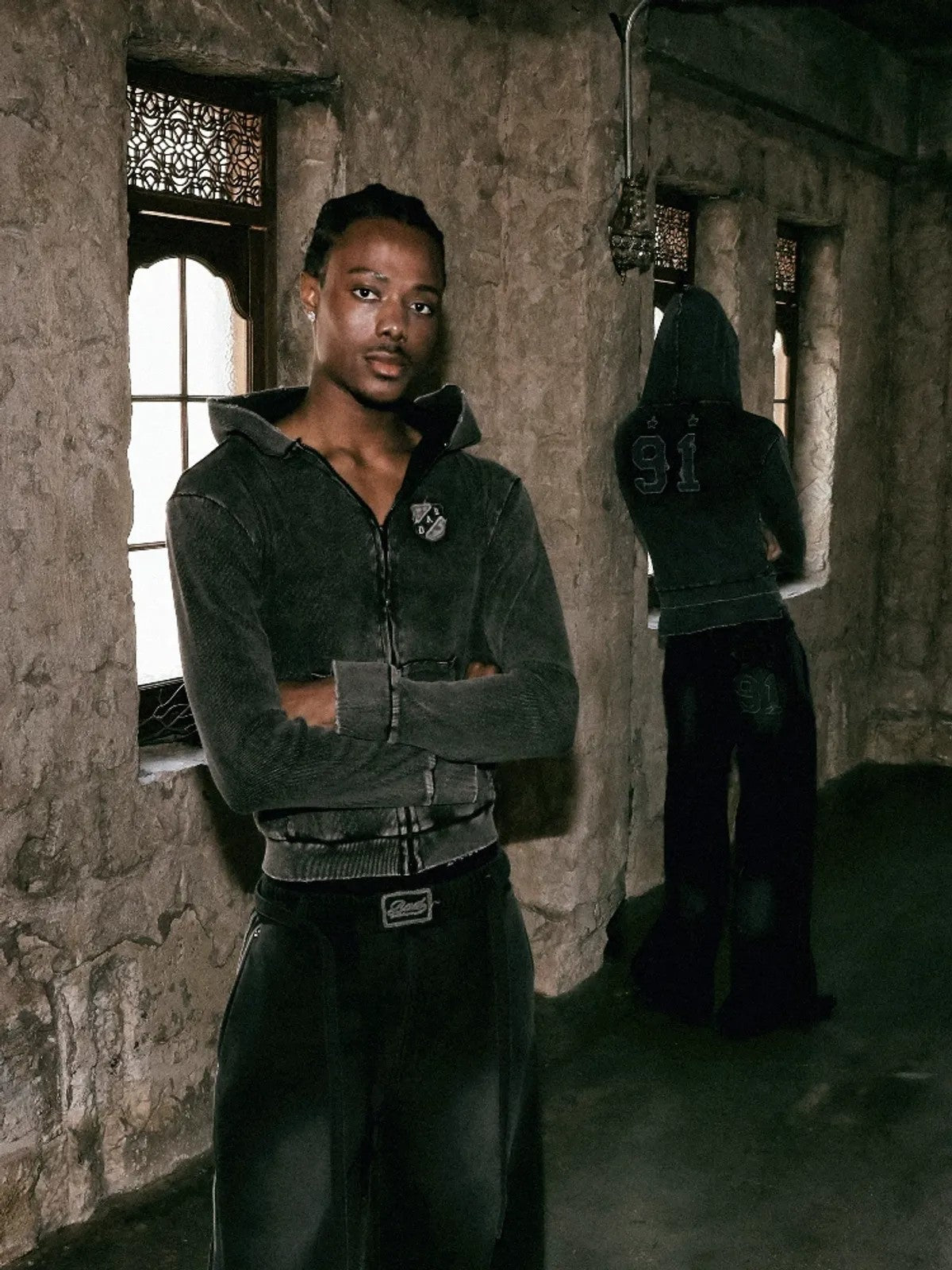 BADSEED Rust Wash Hooded Denim Jacket in Gray - Lifestyle