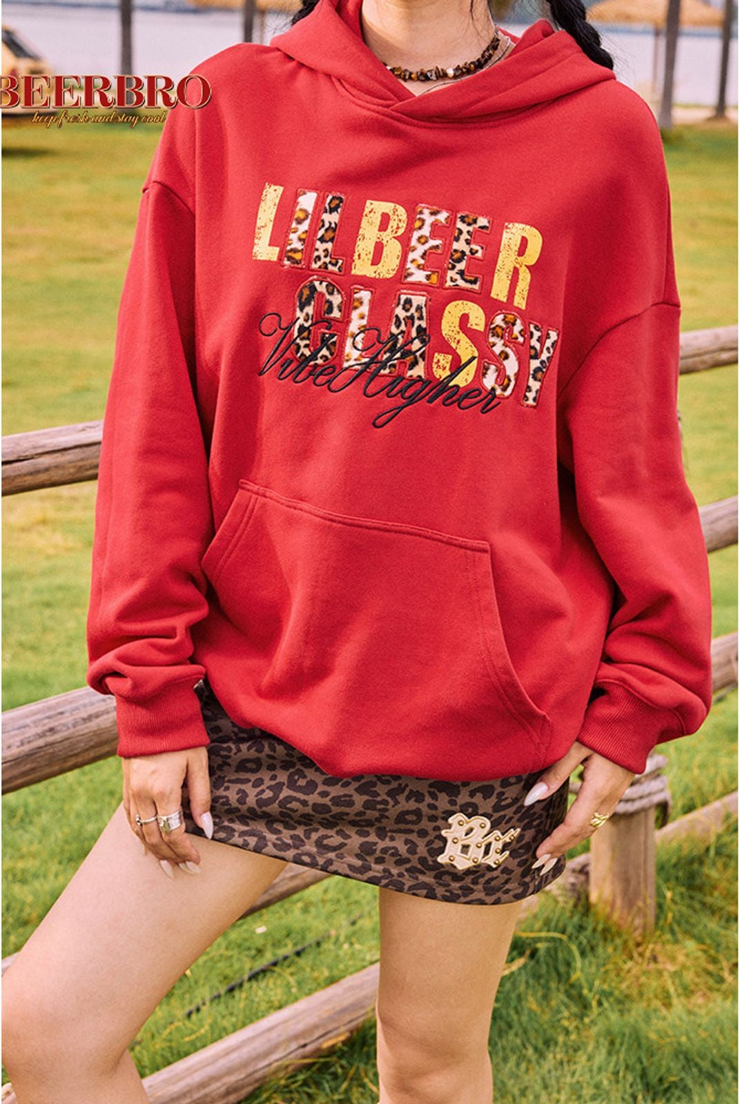 BeerBro Heavyweight Graphic Print Hoodie in White