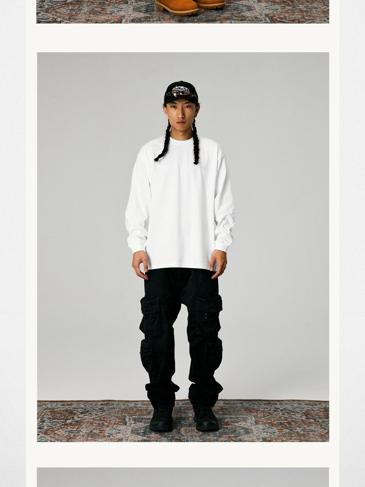 SWFI 260g Cotton Long Sleeve T Shirt in White - On Male Model