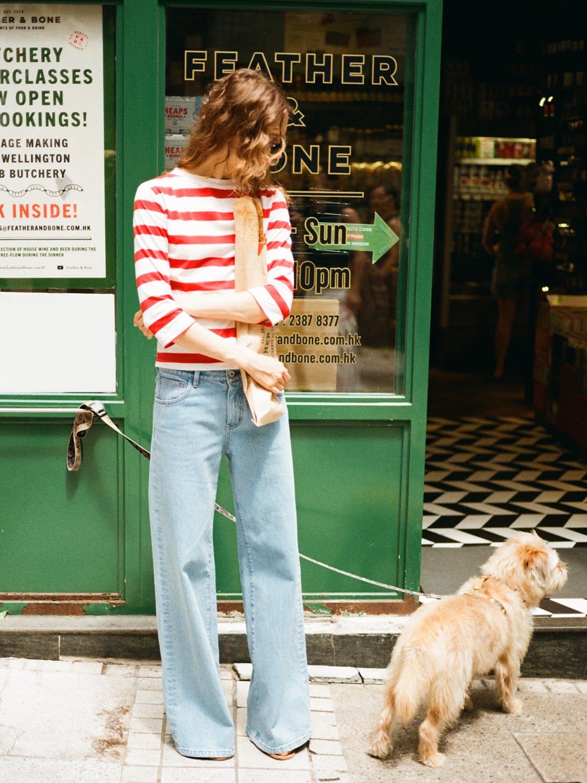 Alright Then Textured Wide Leg Jeans in Blue - On Model
