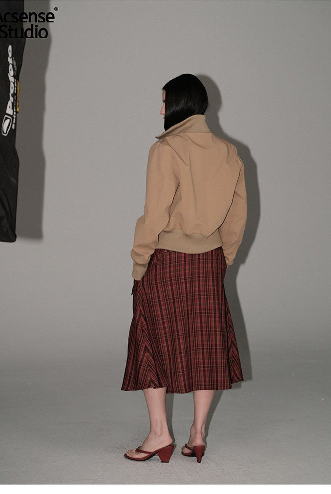 ACSENSE STUDIO Curved Panel Cotton Jacket in Khaki - On Model