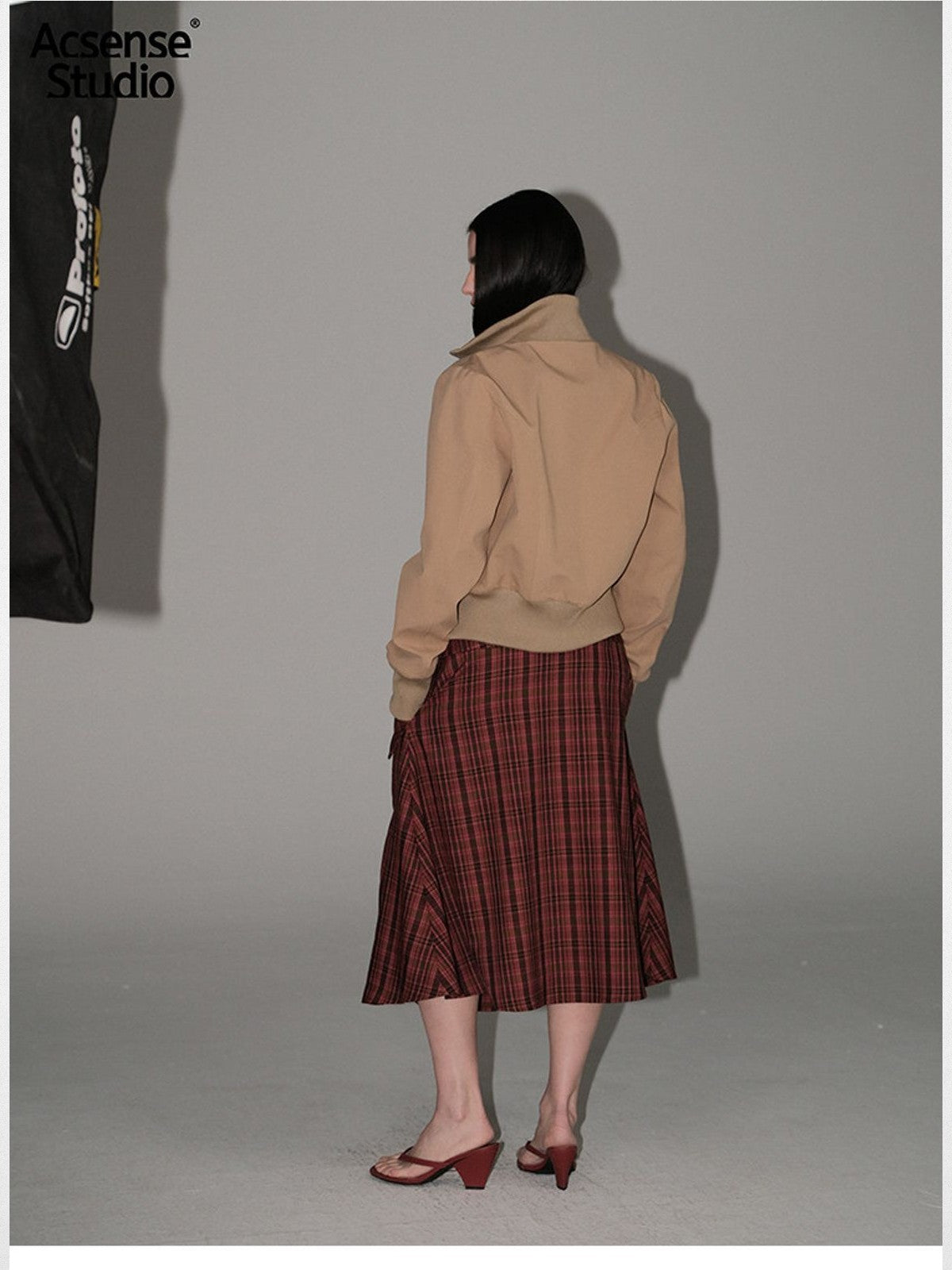 ACSENSE STUDIO Curved Panel Cotton Jacket in Khaki - On Model