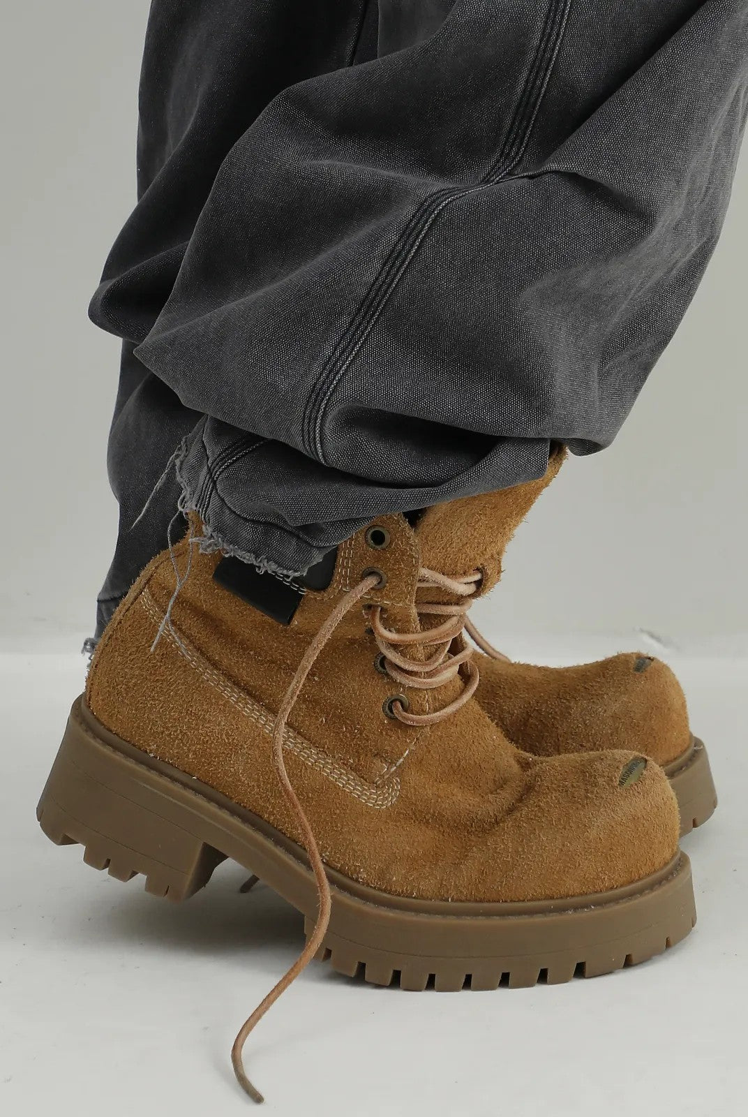 MASONPRINCE Washed Suede Platform Boots in Beige - On Model