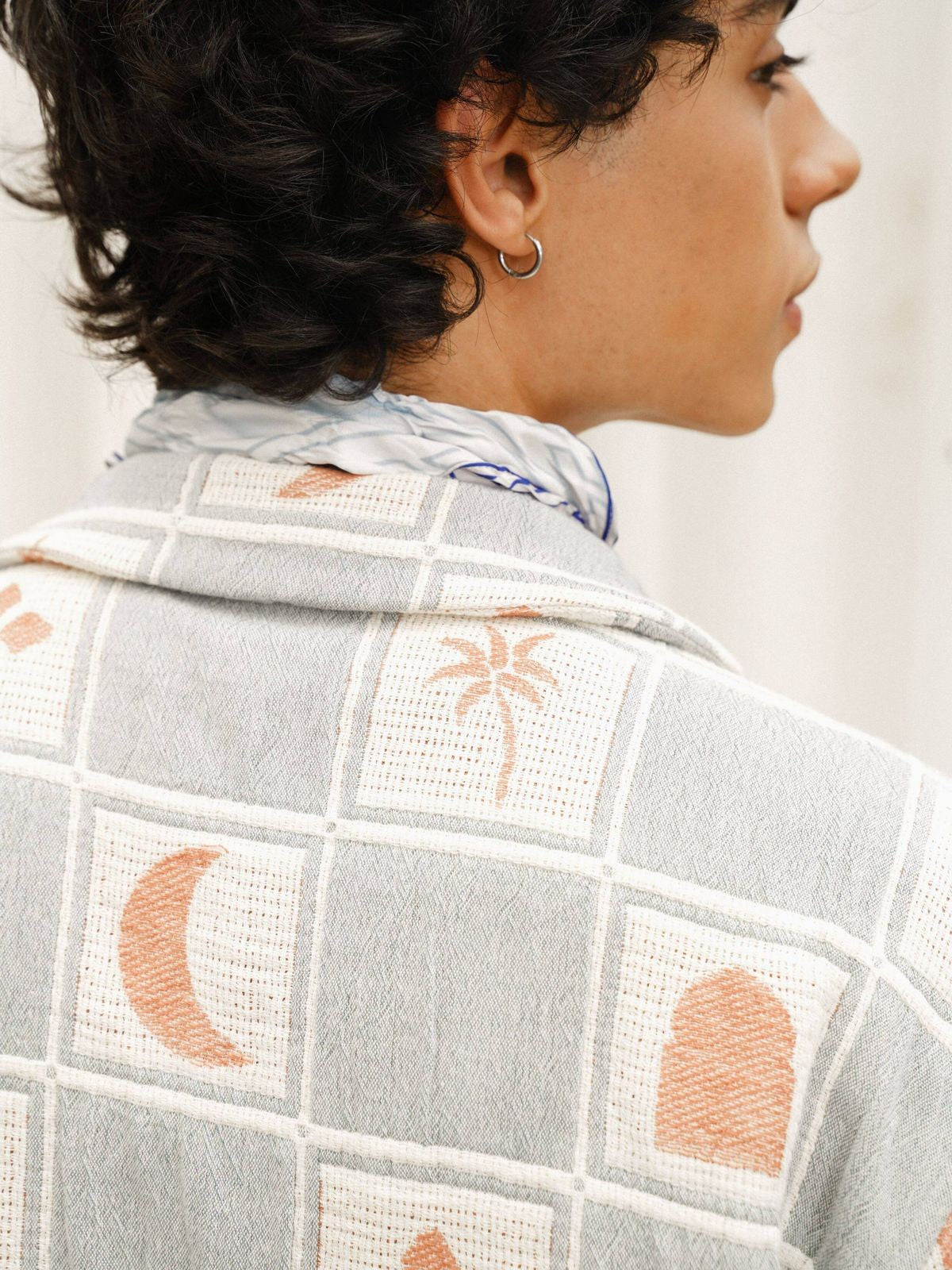 Retro 21 Knitted Plaid Camp Collar Shirt in Blue - On Model