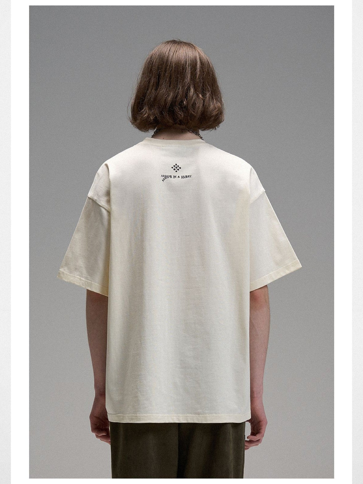 LOSTCTRL Withered Letters Heavyweight T Shirt in Cream - On Model