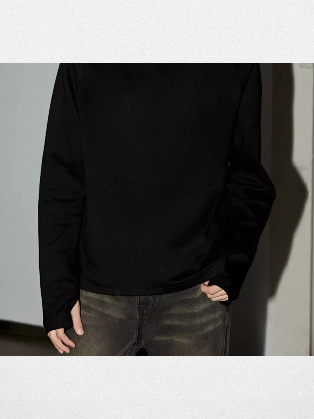 Y OFFICIAL Raglan High Neck Thermal Top in Black