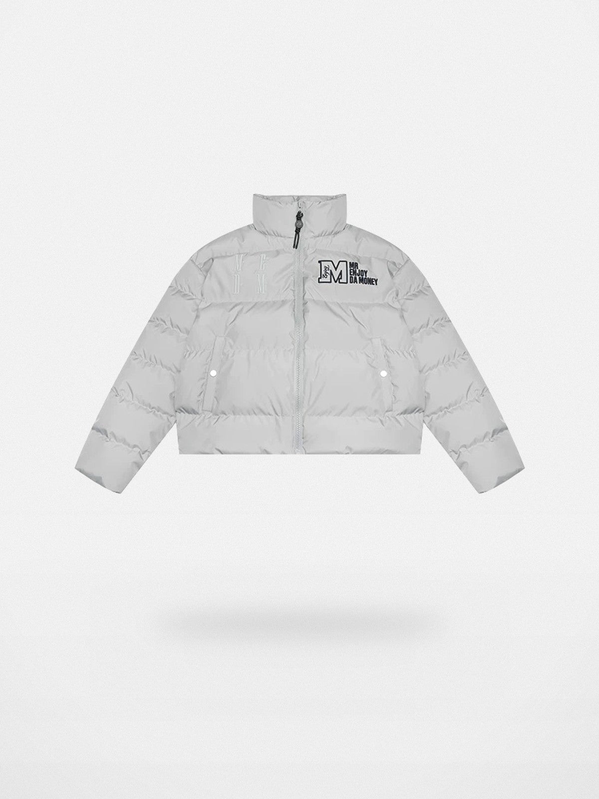 MEDM Embroidered Down Puffer Jacket in Gray