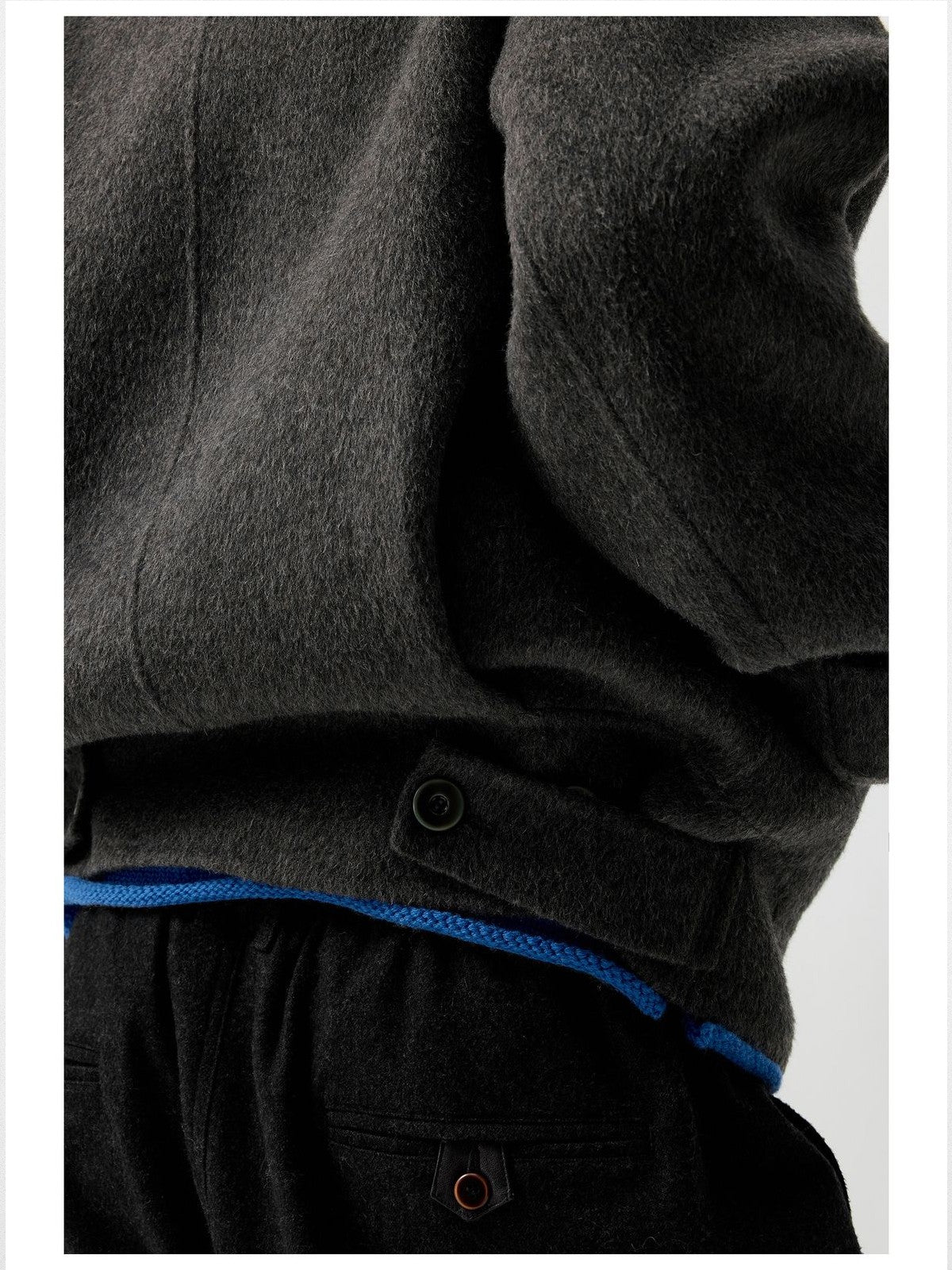 Simple Project High Neck Double Faced Wool Jacket in Gray - Detail