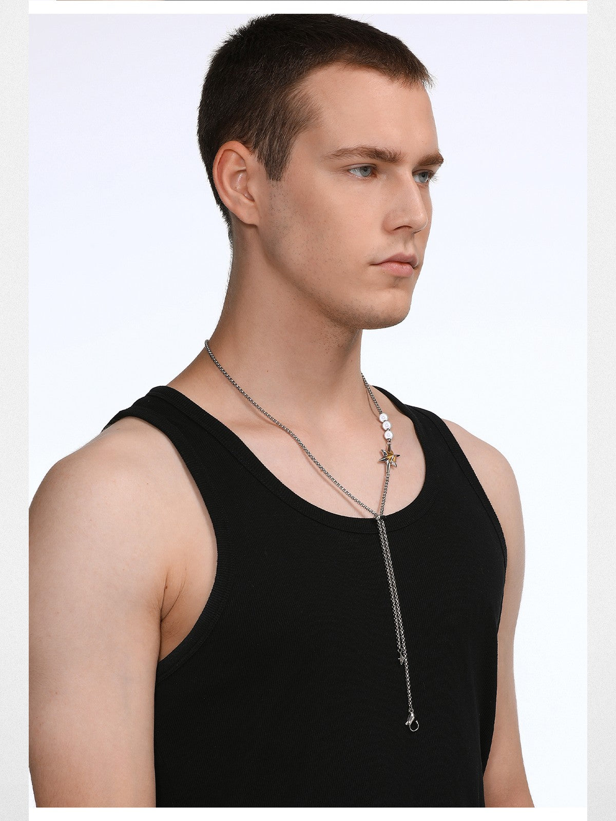 BLACKHEAD Star Pendant Pearl Layered Necklace in Gray