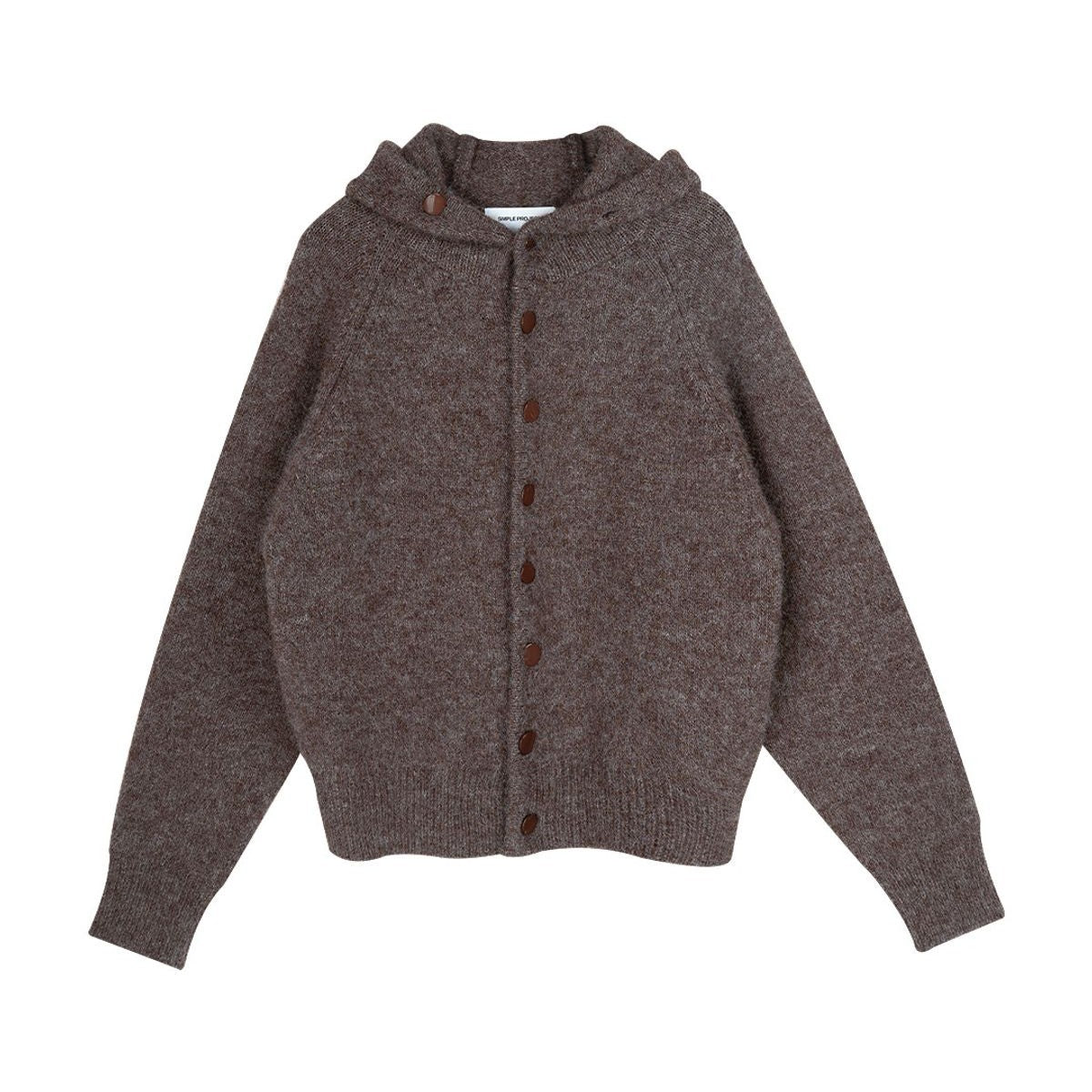 Simple Project Hooded Wool Blend Cardigan in Brown