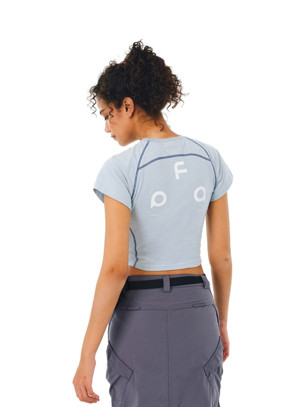 FPA Store Contrast Stitch Antibacterial Tee in Sky Blue - On Model