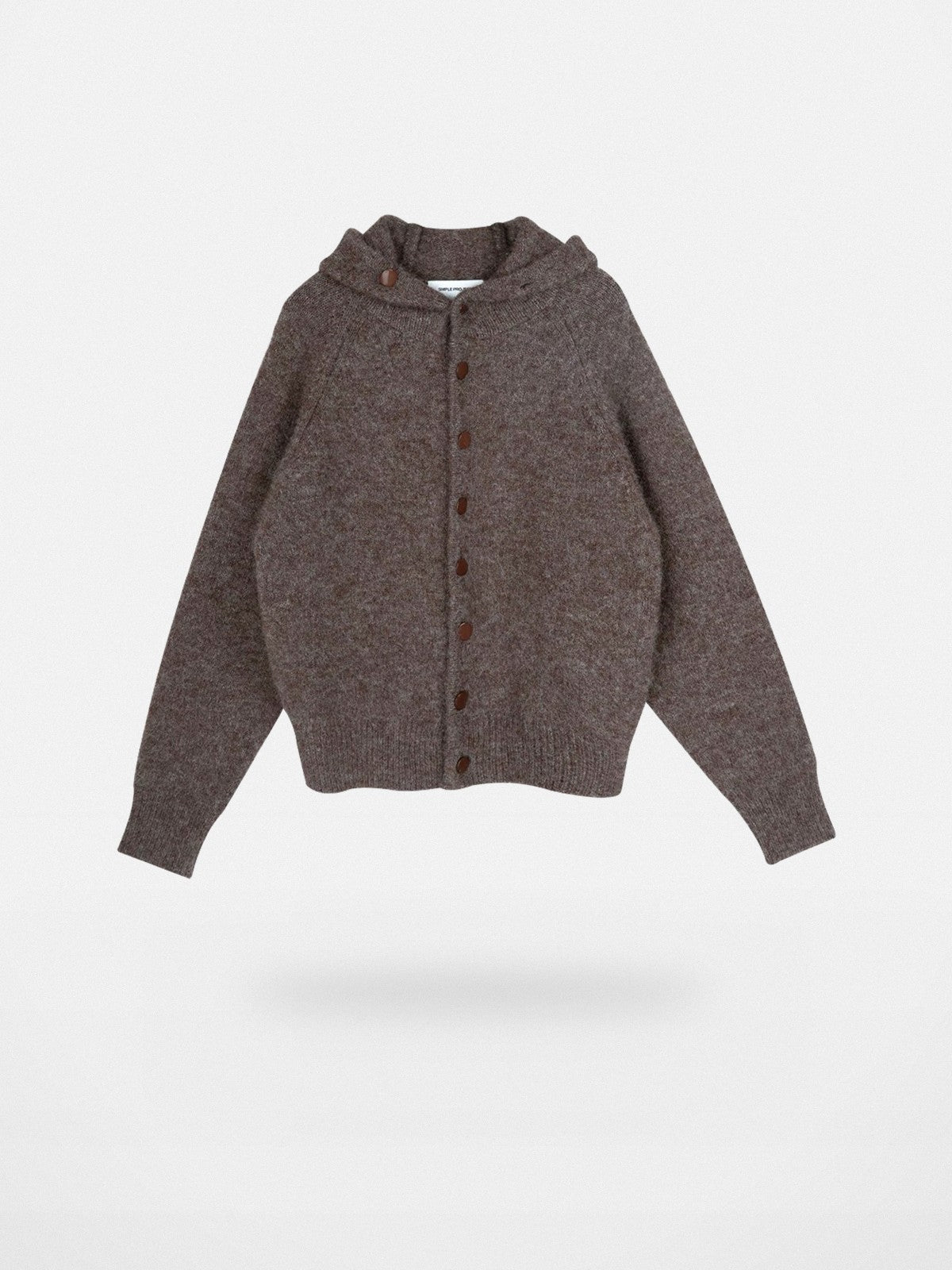 Simple Project Hooded Wool Blend Cardigan in Beige