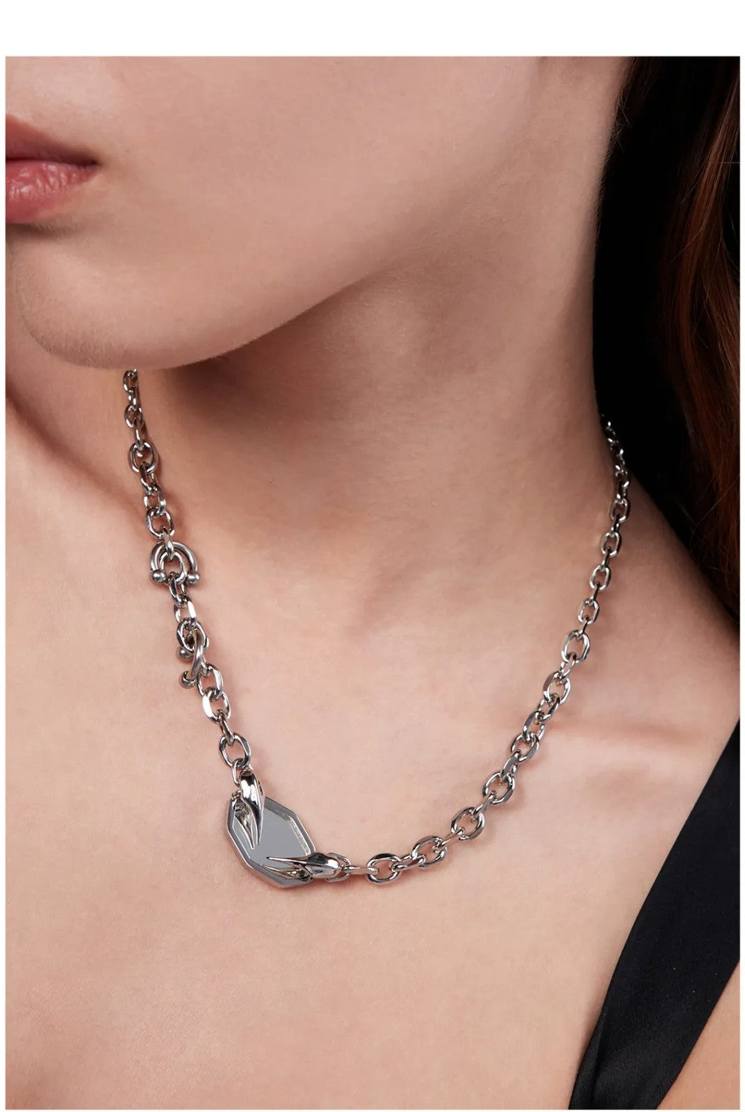 BLACKHEAD Panic Mirror Pendant Necklace in Silver - On Model