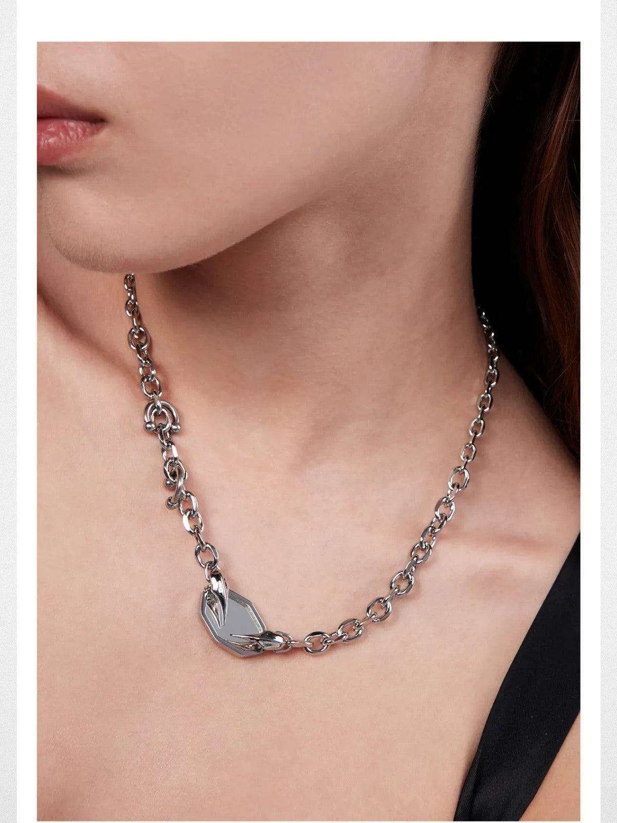 BLACKHEAD Panic Mirror Pendant Necklace in Silver - On Female Model