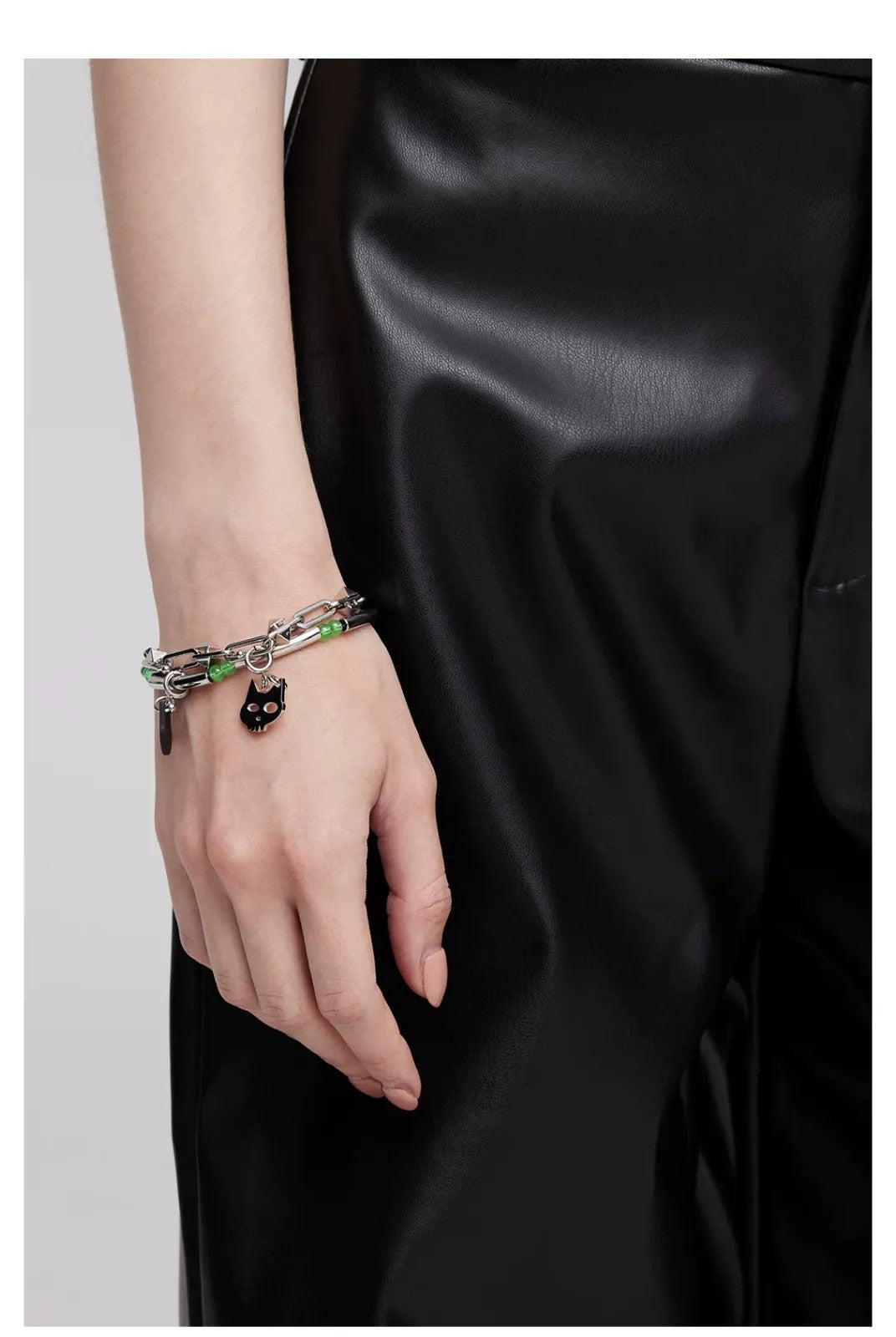 BLACKHEAD Double Layer Cat Charm Bracelet in Silver - On Model