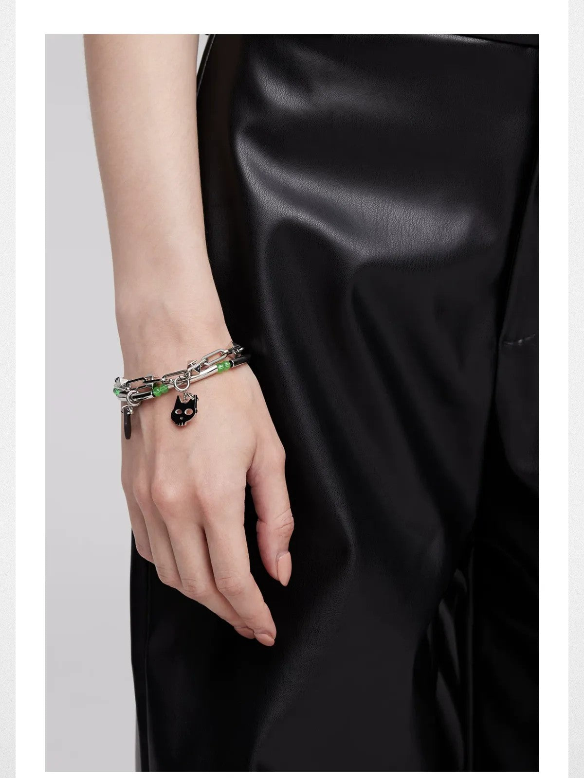 BLACKHEAD Double Layer Cat Charm Bracelet in Silver - On Model