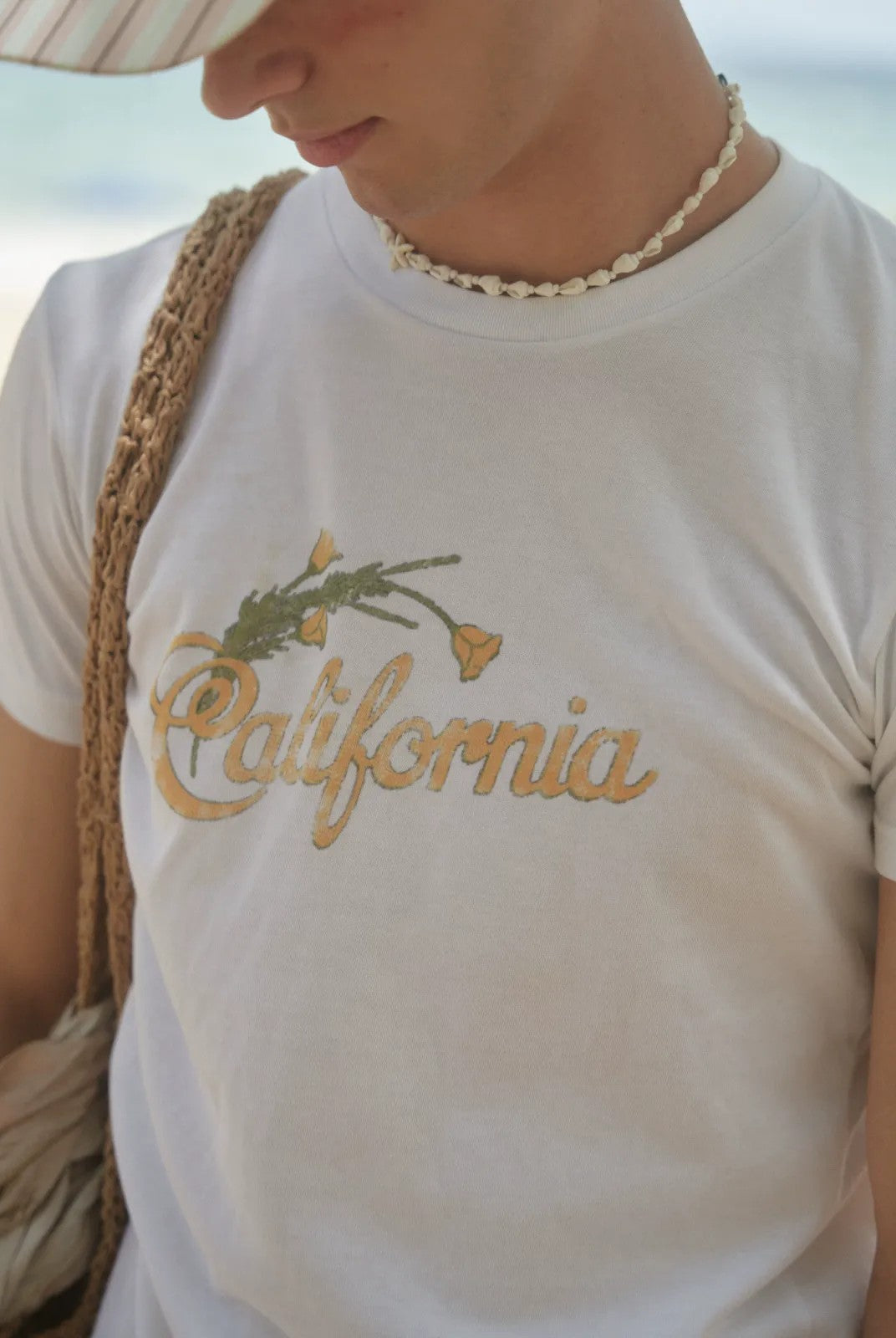 Retro 21 California Graphic Cotton T Shirt in White - On Model