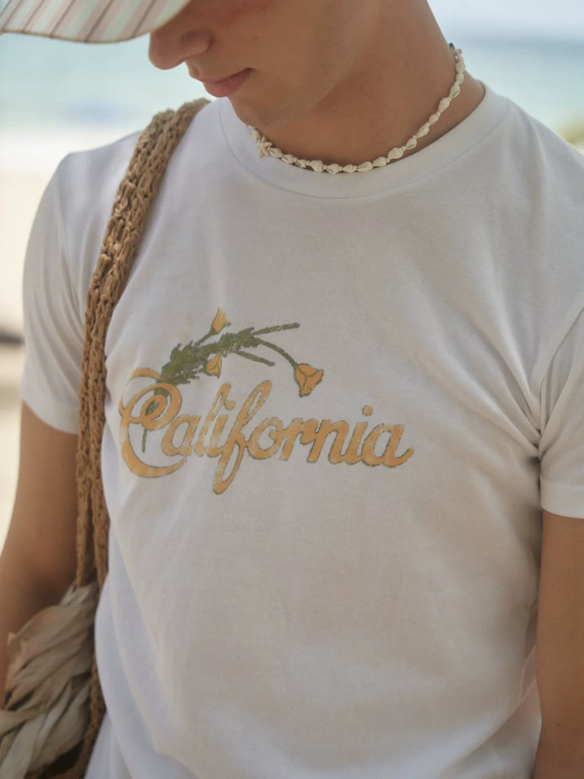 Retro 21 California Graphic Cotton T Shirt in White - On Model