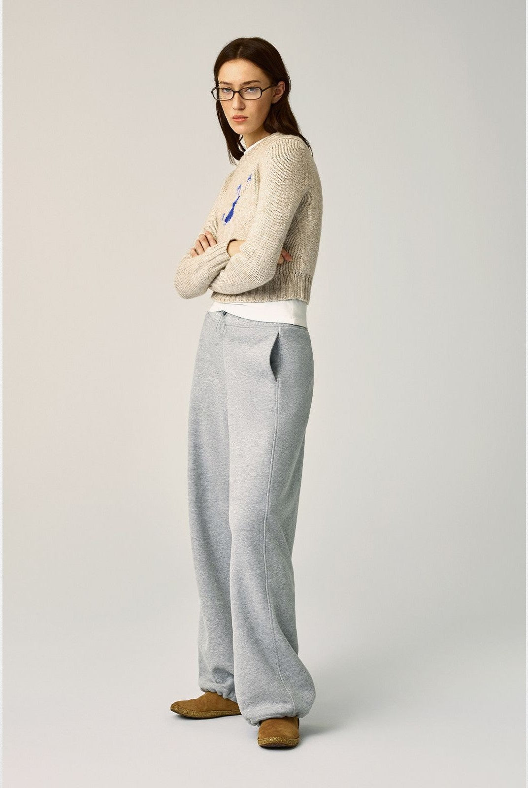 Alright then Dancing Figure Jacquard Sweater in Apricot - On Model