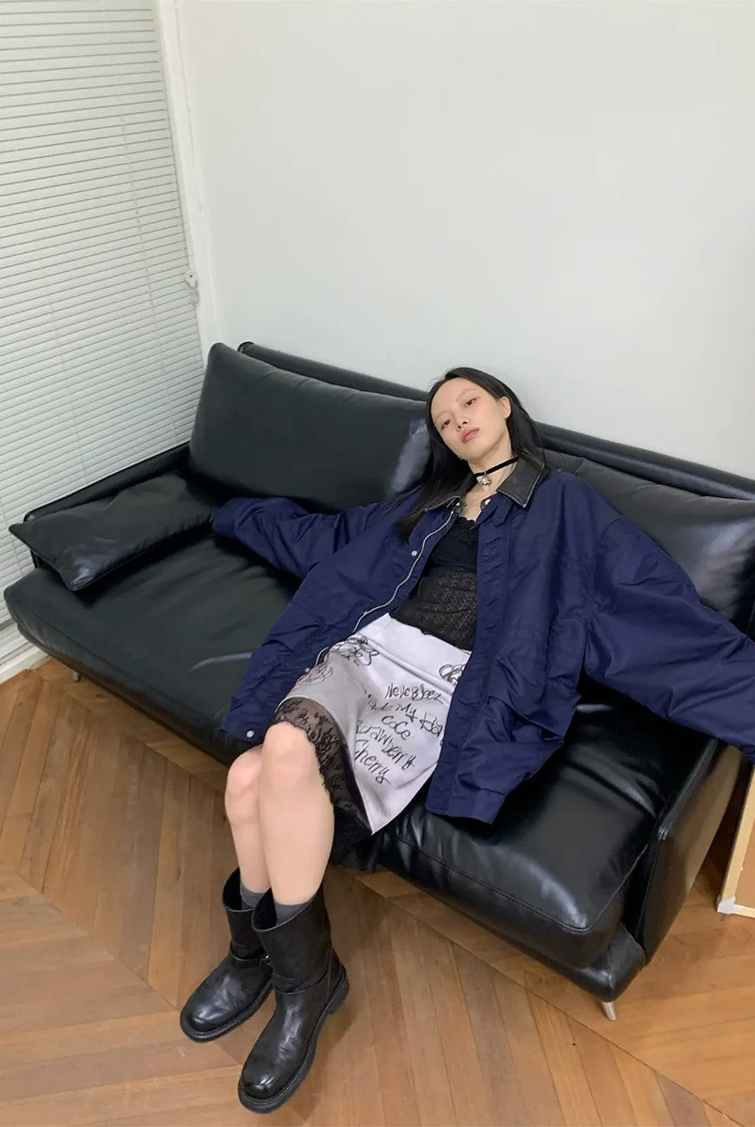 NeverSeez Vintage Wash Nylon Barn Jacket in Navy - Lifestyle