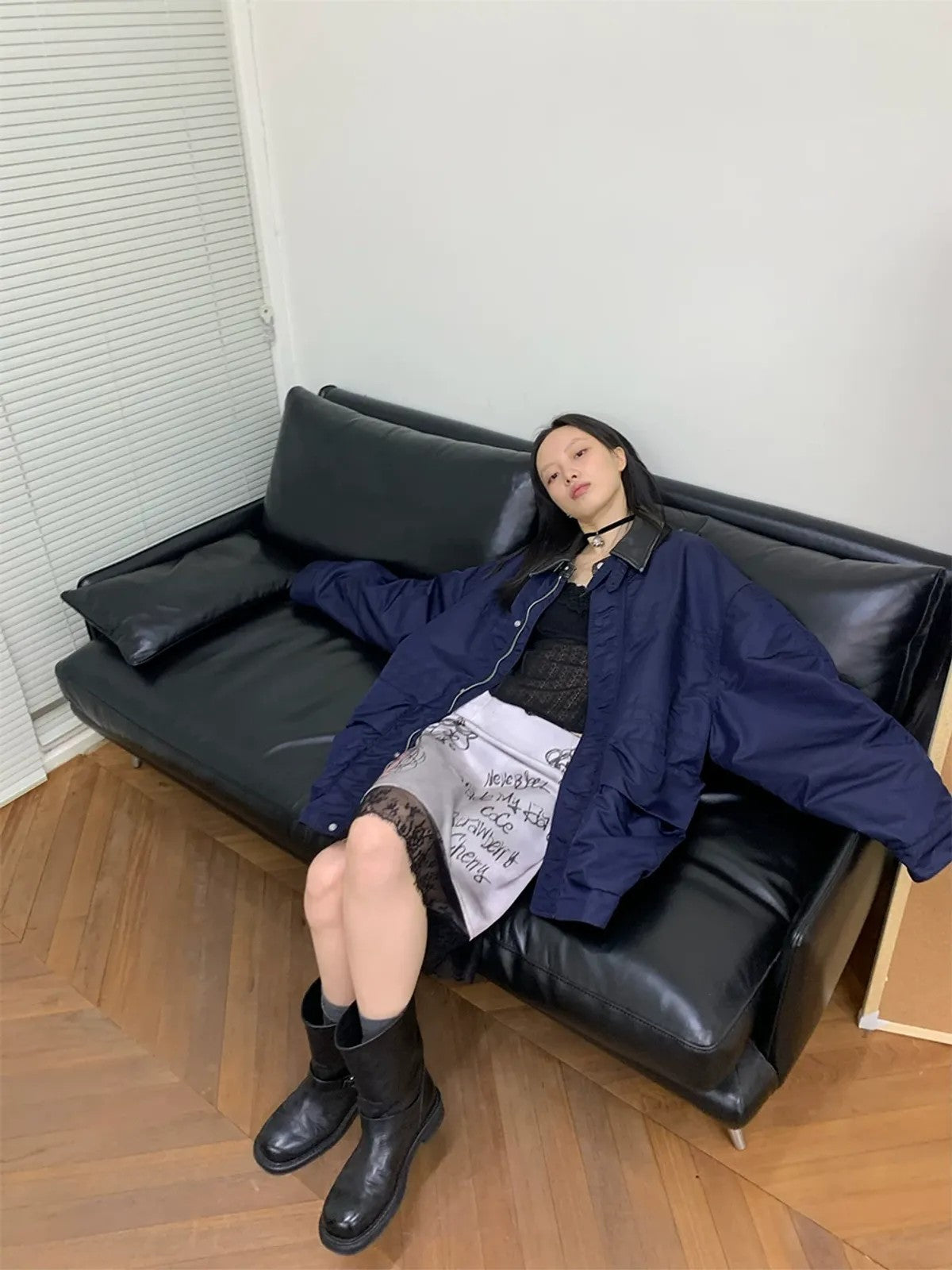 NeverSeez Vintage Wash Nylon Barn Jacket in Navy - Lifestyle