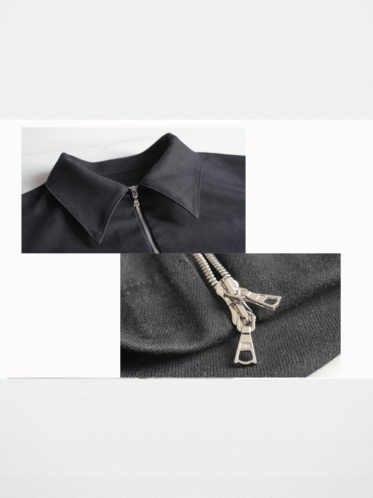 Roolrren Homme Worsted Wool Zip Up Shirt Jacket in Black - Detail