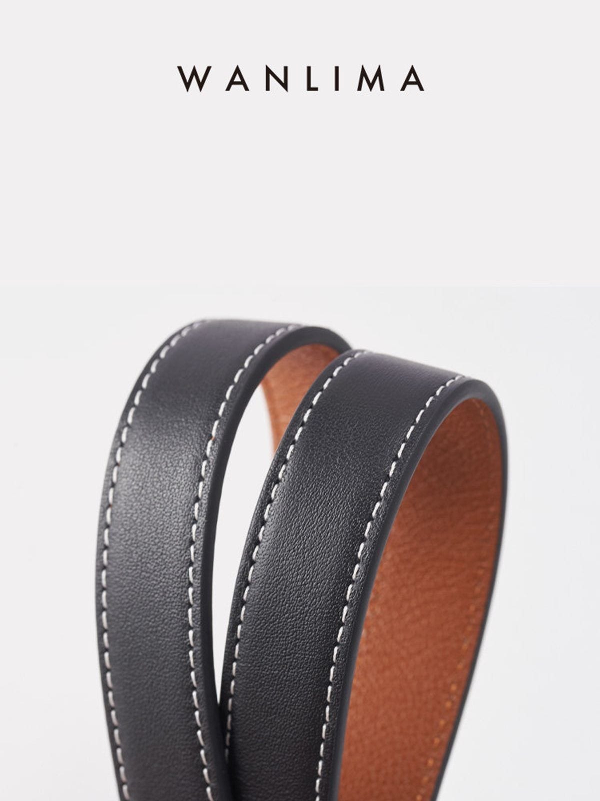 WANLIMA Top Grain Leather Thin Belt in Black - Detail