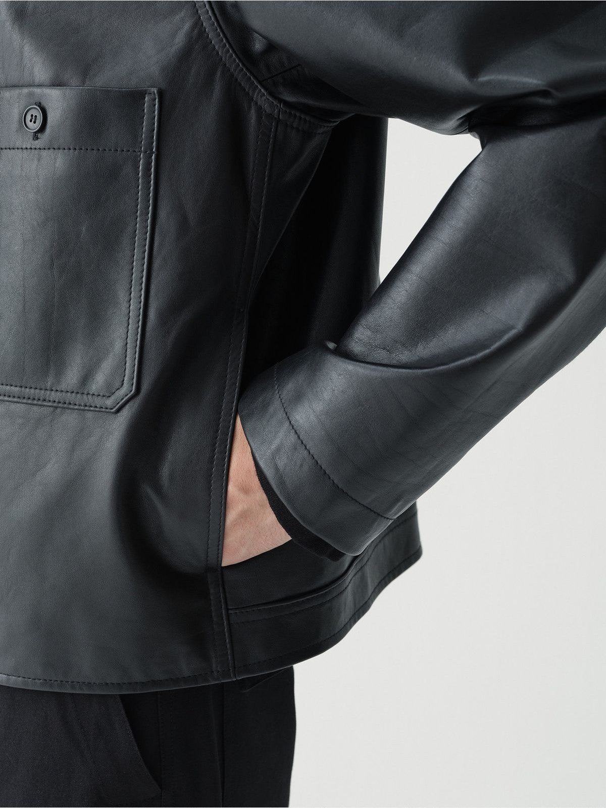 ROYA Calfskin Leather Zip Jacket in Black - On Model