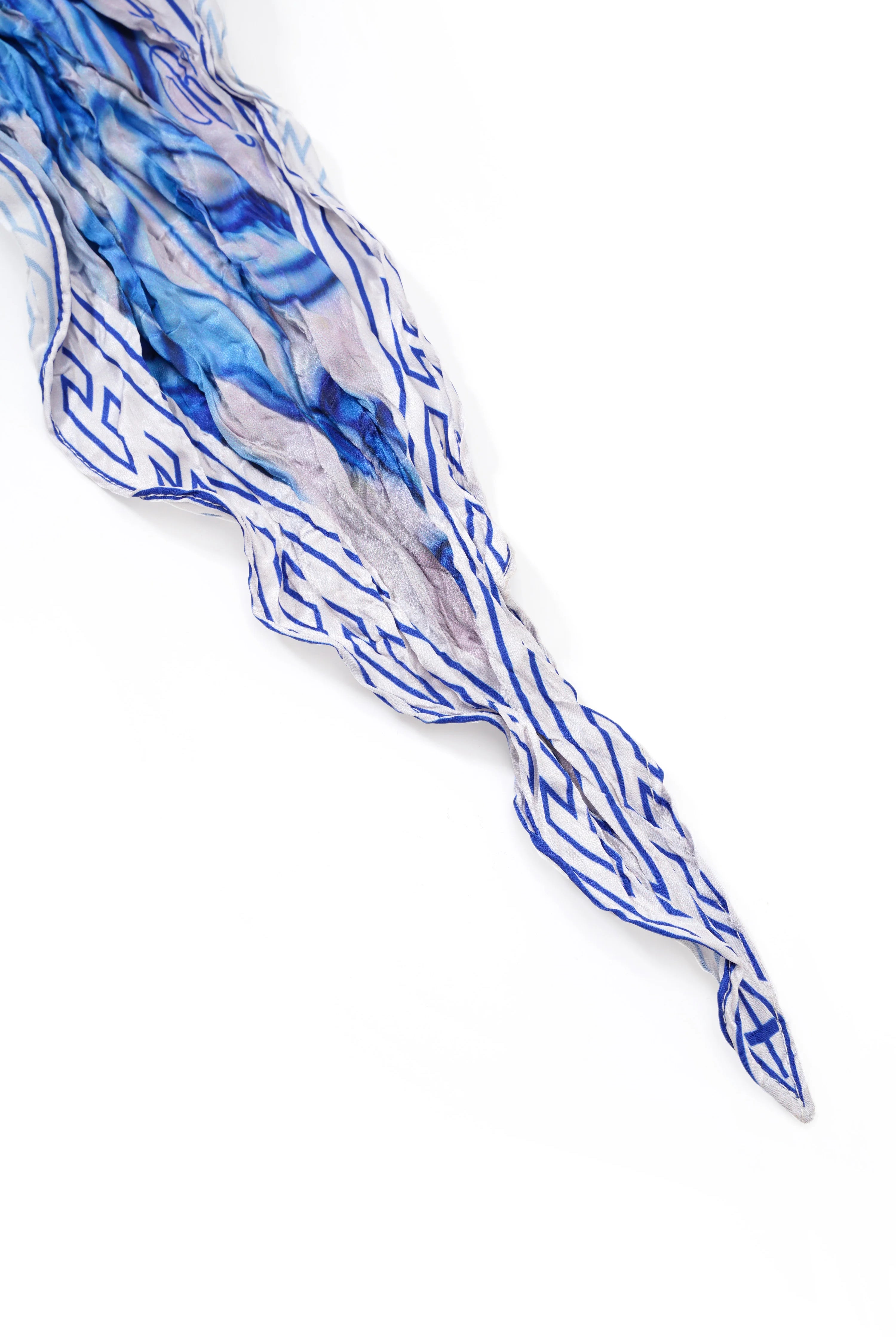 Retro 21 Irregular Pleated Vintage Print Scarf in Blue - Detail
