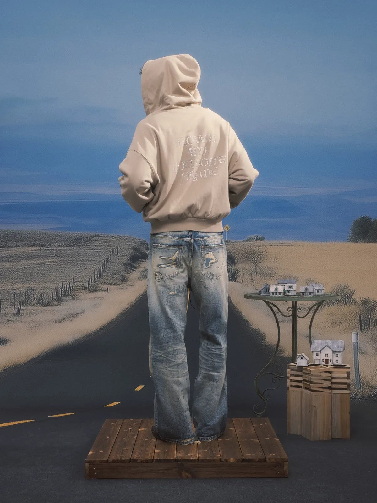 SOD Reversible Rhinestone Zip Hoodie in Beige - Lifestyle