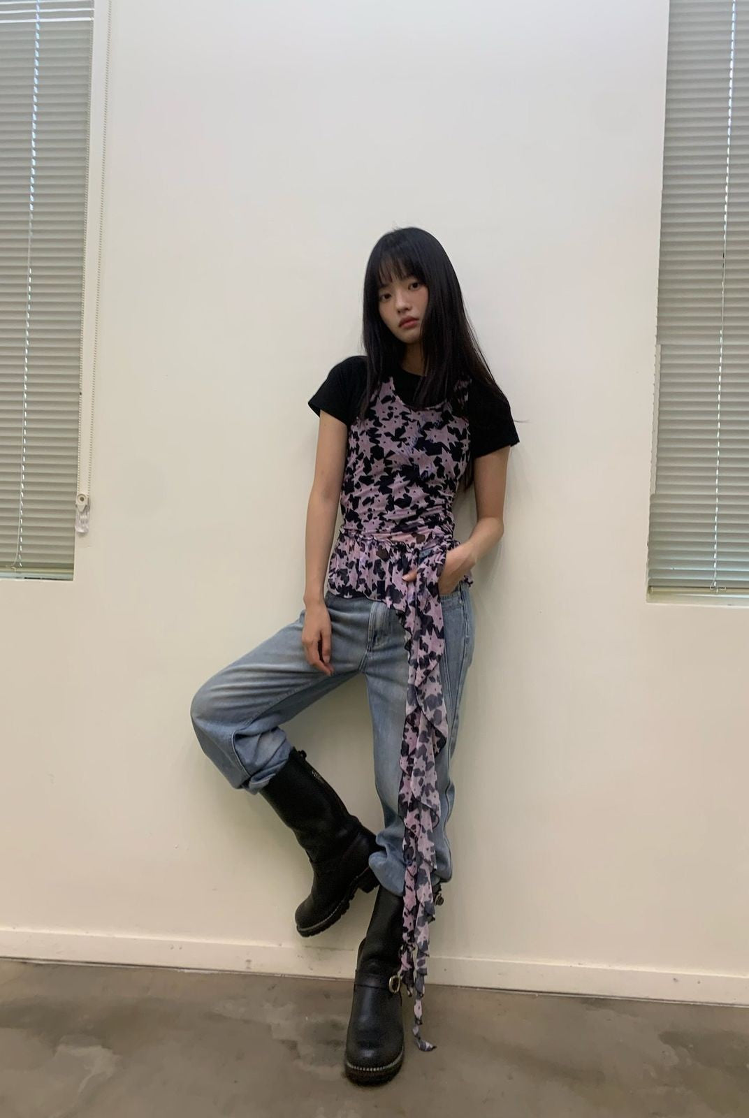 NeverSeez Asymmetric Mesh Streamer Tank in Star Pattern - On Model