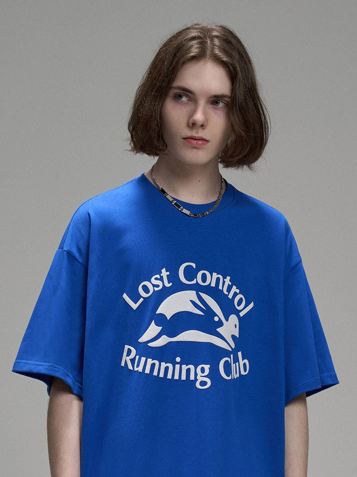 LOSTCTRL Tortoise Hare Heavyweight T Shirt in Blue - On Model