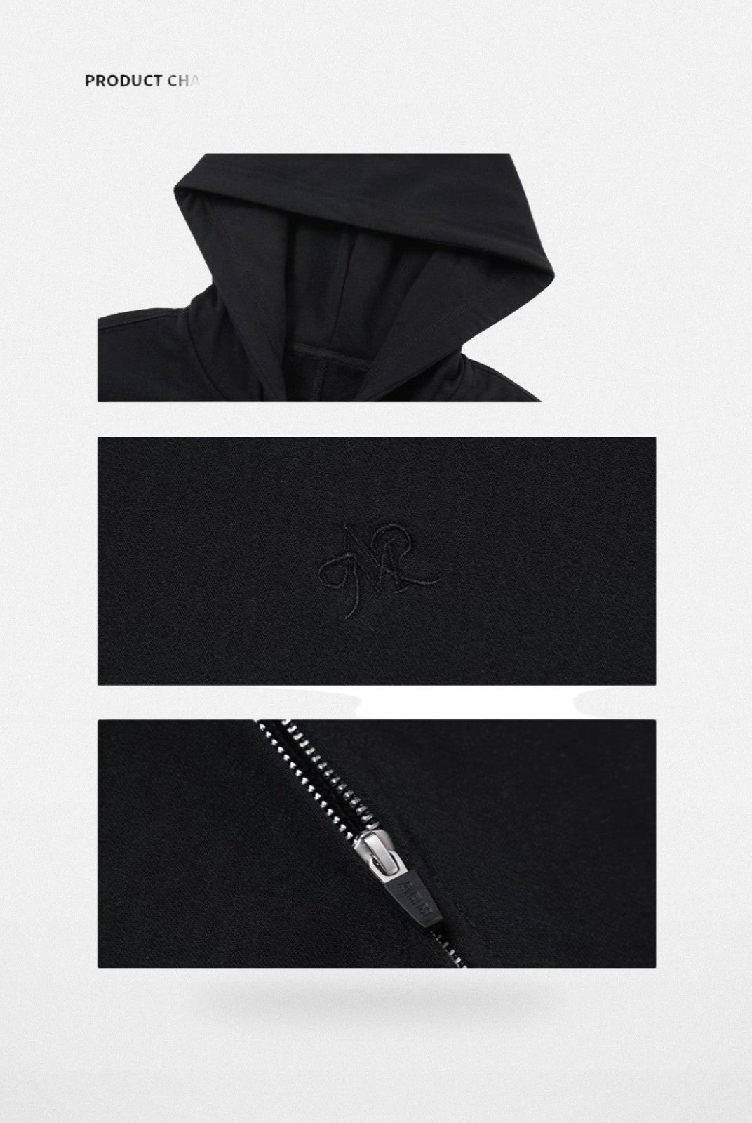 ARISEISM Oversized Cotton Blend Zip Up Hoodie in Black - Detail
