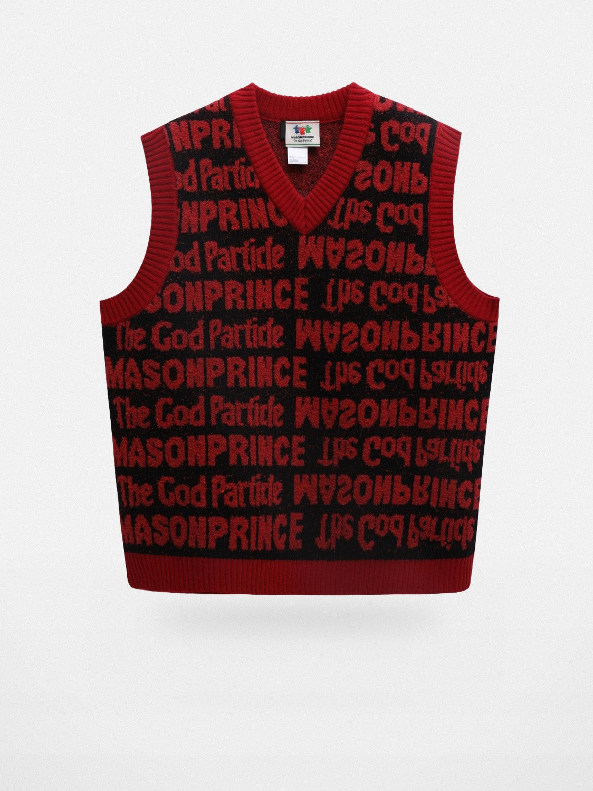 MASONPRINCE Embossed Pattern Wool Blend Vest in Red